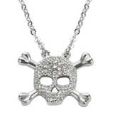 Biker Jewelry Ladies Small Skull Cross Bone Crystal Bling Pendant Necklace Stainless Steel SP25