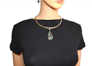 Heavy Metal Jewelry Ladies Teardrop Pendant Omega Necklace Matching Earrings Set Stainless Steel
