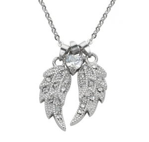 Heavy Metal Jewelry Ladies Bling Angel Wing Heart Pendant Charm Necklace Stainless Steel SP31