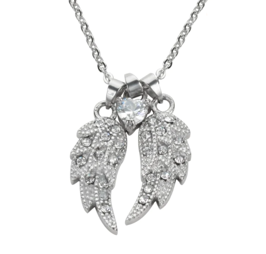 Heavy Metal Jewelry Ladies Bling Angel Wing Heart Pendant Charm Necklace Stainless Steel