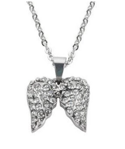 Heavy Metal Jewelry Ladies Bling Angel Wing Pendant Necklace Stainless Steel SP32