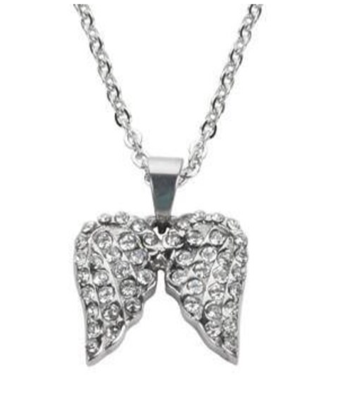 Heavy Metal Jewelry Ladies Bling Angel Wing Pendant Necklace Stainless Steel
