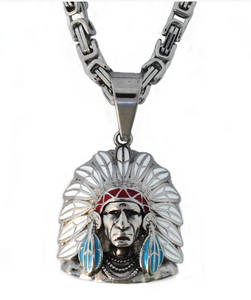 Biker Jewelry Indian Headdress Pendant Byzantine Necklace Stainless Steel