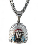 Large Indian Headdress Pendant Byzantine Necklace Biker Jewelry Stainless Steel SP33B