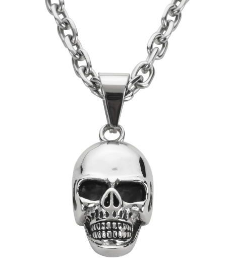 Heavy Metal Jewelry Men's Gunmetal Skull Pendant Necklace Stainless Steel