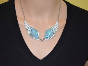 Angel Winged Jewelry Ladies Turquoise Color Large Pendant Necklace Stainless Steel