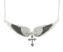 Load image into Gallery viewer, Biker Jewelry Ladies Large Black Bling Angel Wing Cross Pendant Necklace Stainless Steel
