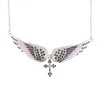 Load image into Gallery viewer, Biker Jewelry Bling Large Ladies Purple Angel Wing Cross Pendant Necklace Stainless Steel