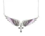 Biker Jewelry Bling Large Ladies Purple Angel Wing Cross Pendant Necklace Stainless Steel SP43