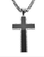 Black Inlay Cross Pendant Necklace Stainless Steel Religious Jewelry SP45