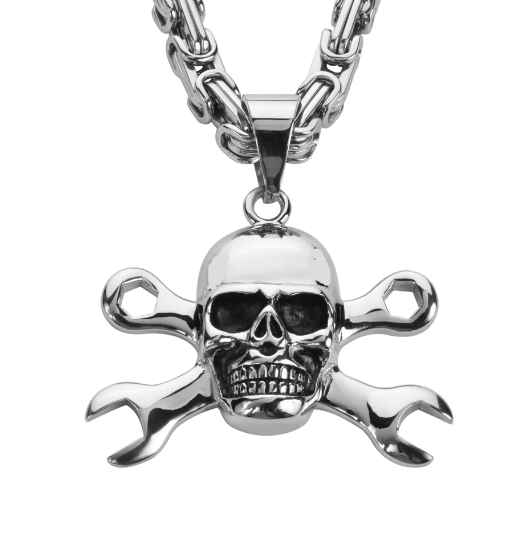 Men's Skull Pendant Wrenches Cross Bone Necklace Stainless Men's Skull Pendant Wrenches Cross Bone Necklace Stainless