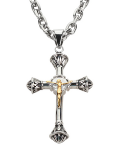 Heavy Metal Crucifix Catholic Cross Pendant Necklace Stainless Steel Religious Jewelry