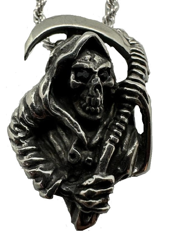 Pendant Grim Reaper 3mm 24-inch Rope Chain Stainless Steel