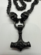 Load image into Gallery viewer, Thor&#39;s Hammer Pendant Black 7mm Byzantine Stainless Steel Necklace