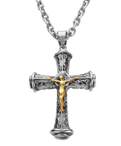 Heavy Metal Catholic Crucifix Cross Pendant Necklace Stainless Steel Religious Jewelry