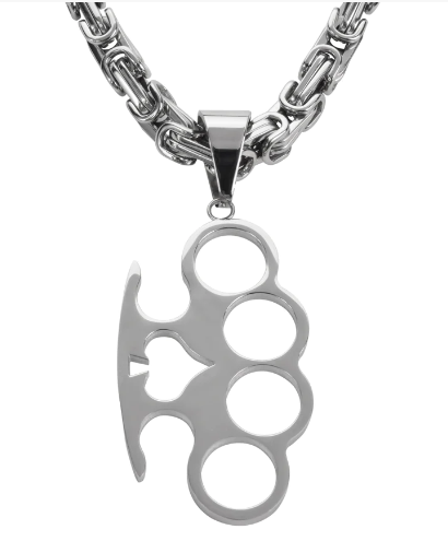 Heavy Metal Jewelry Men's Brass Knuckles Pendant Necklace Stainless Steel