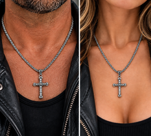 Load image into Gallery viewer, Tribal Cross Necklace Unisex Pendant &amp; Chain Unisex Religious Jewelry Stainless Steel SP59