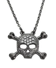 Load image into Gallery viewer, Biker Jewelry Ladies Black Skull Cross Bone Crystal Bling Pendant Necklace Stainless Steel
