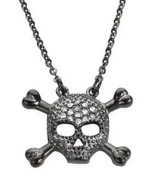 Biker Jewelry Ladies Black Skull Cross Bone Crystal Bling Pendant Necklace Stainless Steel SP61