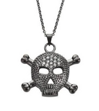 Load image into Gallery viewer, Ladies Big Black Skull Cross Bone Crystal Bling Pendant Necklace Stainless Steel