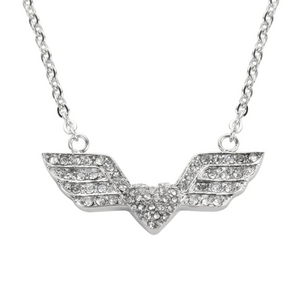 Biker Jewelry Ladies Bling Angel Wing Heart Pendant Necklace Stainless Steel