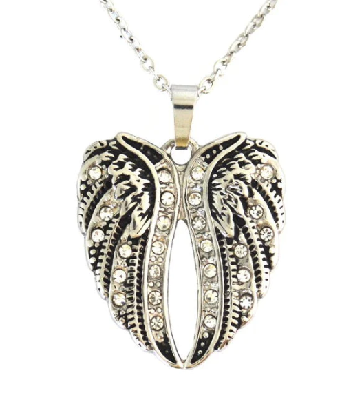 BikerJewelry Ladies Bling Angel Wing Pendant With Necklace Stainless Steel