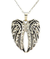 BikerJewelry Ladies Bling Angel Wing Pendant With Necklace Stainless Steel SP68