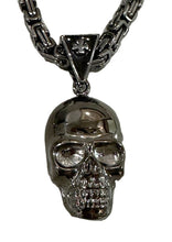 Load image into Gallery viewer, Men&#39;s Gunmetal Stainless Steel Byzantine Necklace and Large Skull