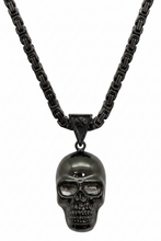 Load image into Gallery viewer, Men's Gunmetal Stainless Steel Byzantine Necklace and Large Skull SP69
