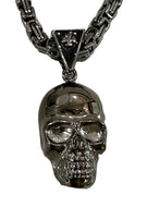 Men's Gunmetal Stainless Steel Byzantine Necklace and Large Skull SP69