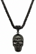 Men's Gunmetal Stainless Steel Byzantine Necklace and Large Skull SP69