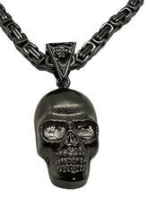 Load image into Gallery viewer, Men's Gunmetal Stainless Steel Byzantine Necklace and Large Skull SP69
