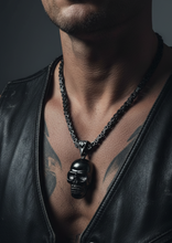 Load image into Gallery viewer, Men's Gunmetal Stainless Steel Byzantine Necklace and Large Skull SP69