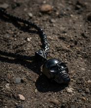 Load image into Gallery viewer, Men's Gunmetal Stainless Steel Byzantine Necklace and Large Skull SP69