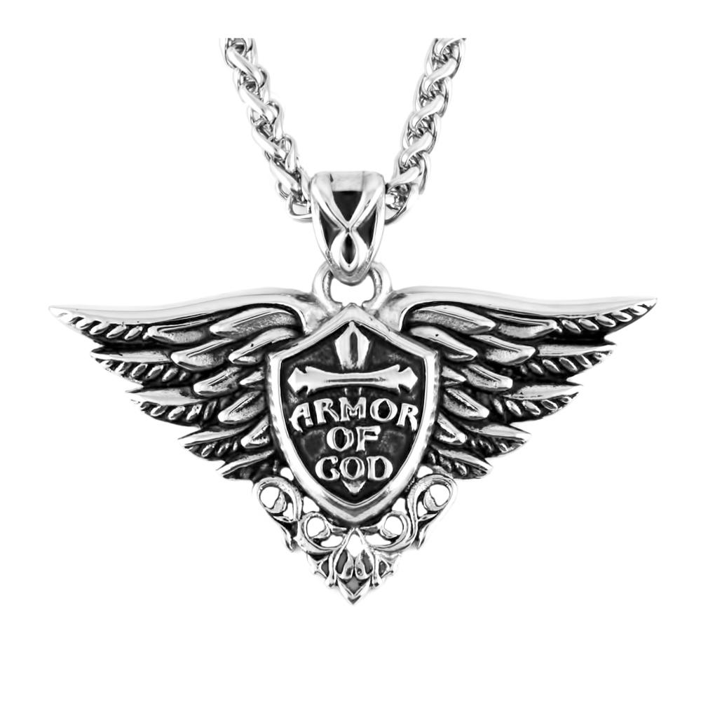 Biker Jewelry Unisex Armor of God Pendant Necklace Chain Stainless Steel Religious Jewelry