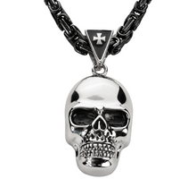 Load image into Gallery viewer, Large Skull Necklace Pendant &amp; Byzantine Chain Men's Biker Stainless Steel SP72-BYZ