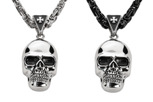 Load image into Gallery viewer, Large Skull Necklace Pendant &amp; Byzantine Chain Men's Biker Stainless Steel SP72-BYZ