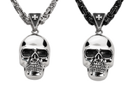 Large Skull Necklace Pendant & Byzantine Chain Men's Biker Stainless Steel SP72-BYZ