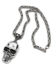 Load image into Gallery viewer, Large Skull Necklace Pendant &amp; Byzantine Chain Men's Biker Stainless Steel SP72-BYZ