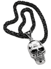 Load image into Gallery viewer, Large Skull Necklace Pendant &amp; Byzantine Chain Men's Biker Stainless Steel SP72-BYZ