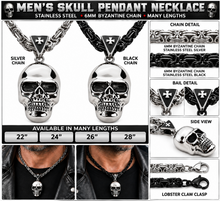 Load image into Gallery viewer, Large Skull Necklace Pendant &amp; Byzantine Chain Men's Biker Stainless Steel SP72-BYZ