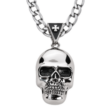 Load image into Gallery viewer, Large Skull Necklace Pendant &amp; Figaro Link Chain Men's Biker Stainless Steel SP72-FIG
