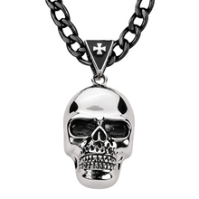 Load image into Gallery viewer, Large Skull Necklace Pendant &amp; Figaro Link Chain Men's Biker Stainless Steel SP72-FIG
