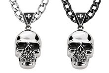 Load image into Gallery viewer, Large Skull Necklace Pendant &amp; Figaro Link Chain Men's Biker Stainless Steel SP72-FIG