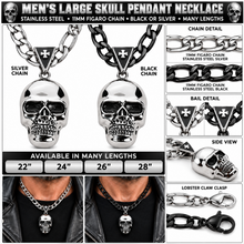 Load image into Gallery viewer, Large Skull Necklace Pendant &amp; Figaro Link Chain Men's Biker Stainless Steel SP72-FIG