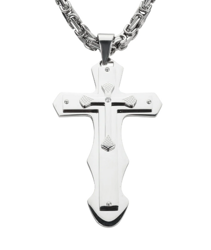 Biker Jewelry's Triple Layer Cross Pendant Necklace Stainless Steel Religious Jewelry