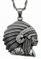 Native Chief Pendant Necklace – 4mm Rope Chain Stainless Steel SP77-R