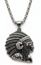 Load image into Gallery viewer, Indian Native American Chief Pendant Necklace – 4mm Byzantine Chain Stainless Steel <br> SP77-B