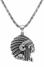 Load image into Gallery viewer, Indian Native American Chief Pendant Necklace – 4mm Byzantine Chain Stainless Steel <br> SP77-B