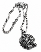 Load image into Gallery viewer, Indian Native American Chief Pendant Necklace – 4mm Byzantine Chain Stainless Steel <br> SP77-B